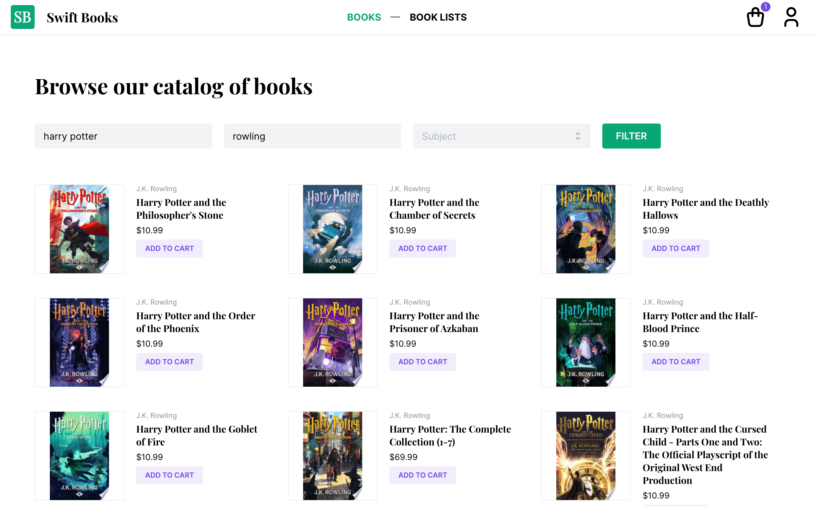 image of search page for books app